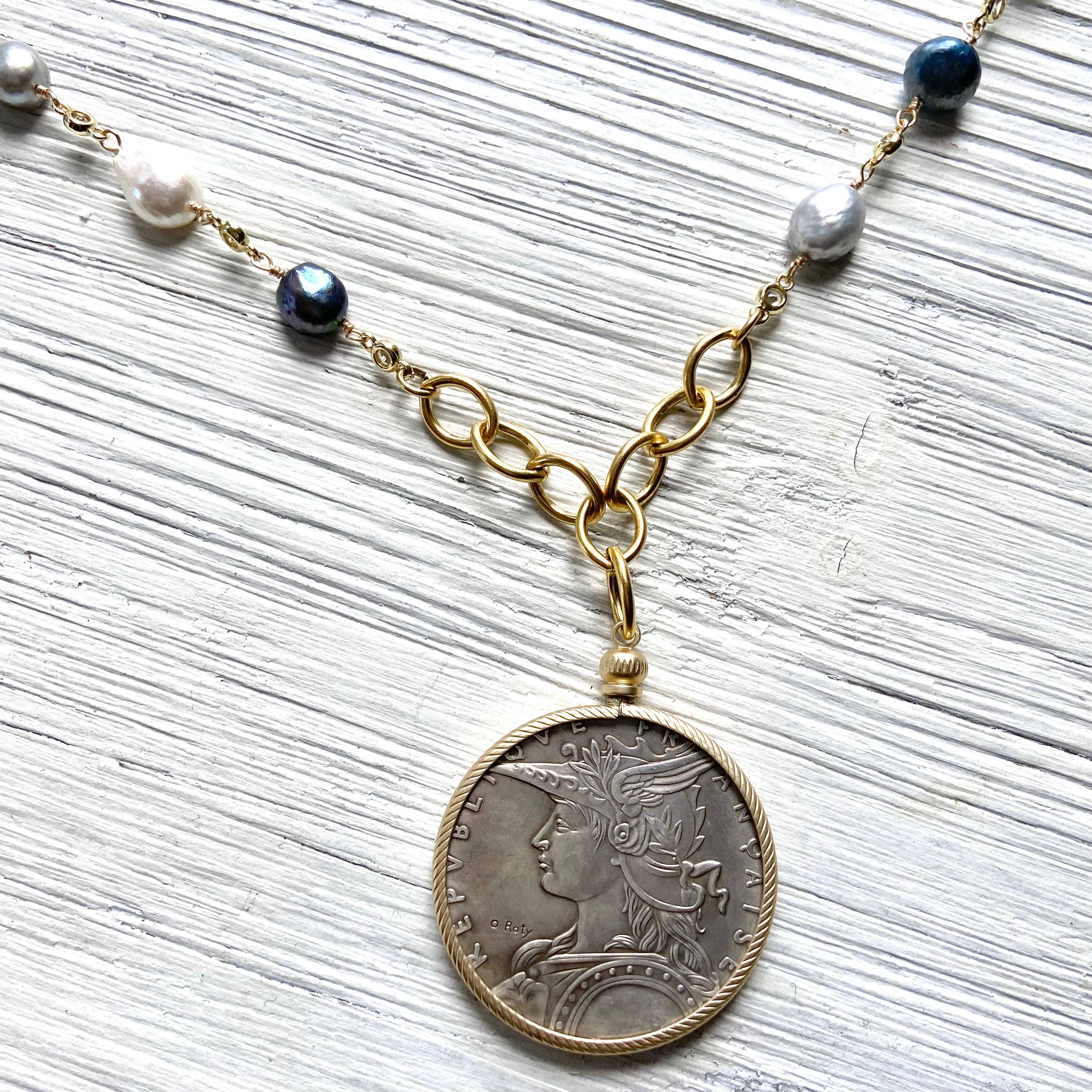 French Coin Mixed Pearl Necklace