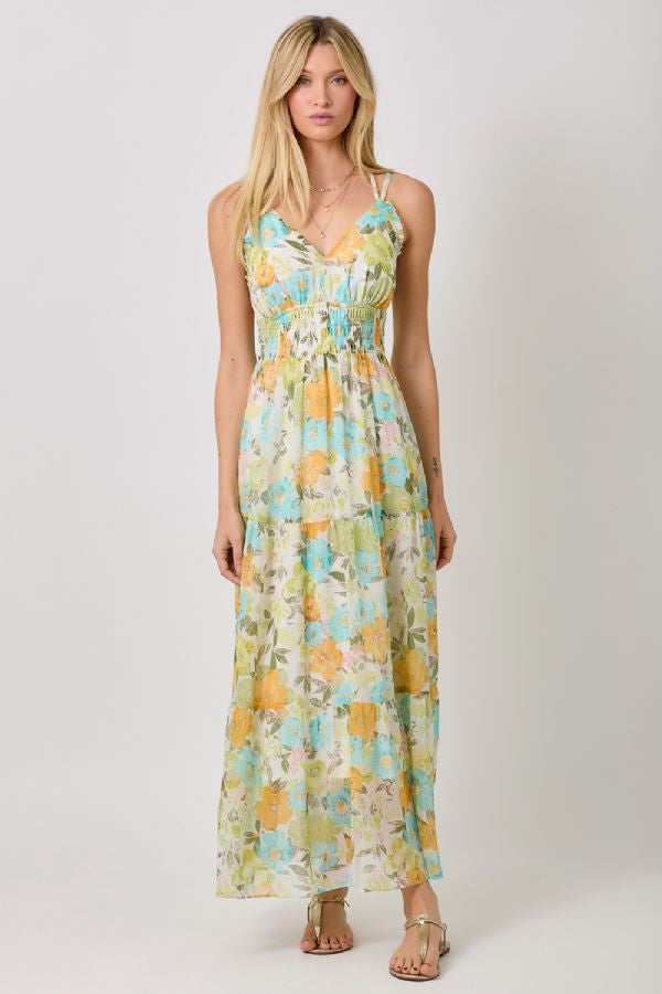 PRINTED LONG TIERED DRESS