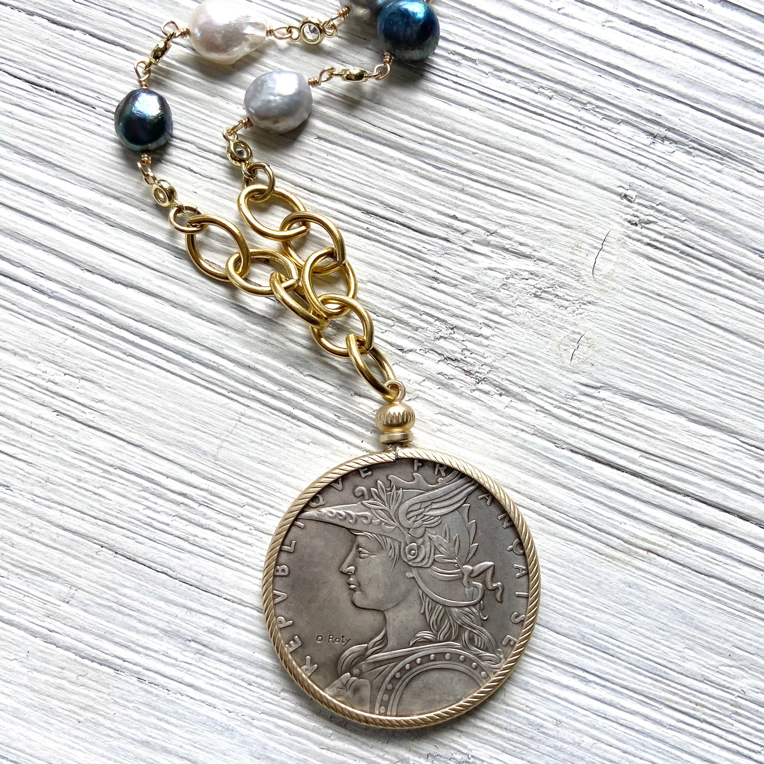 French Coin Mixed Pearl Necklace