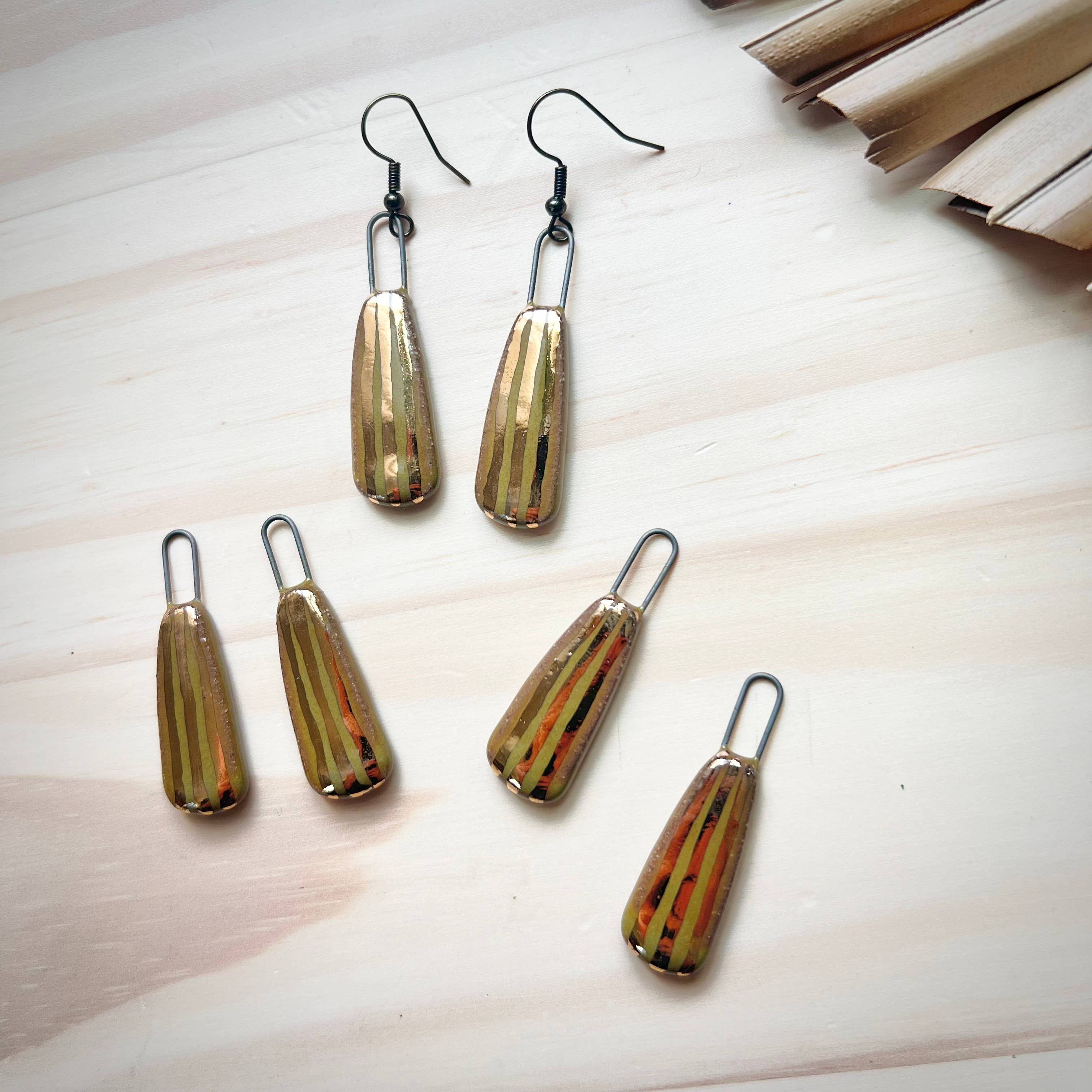 Olive & Gold Striped Earrings
