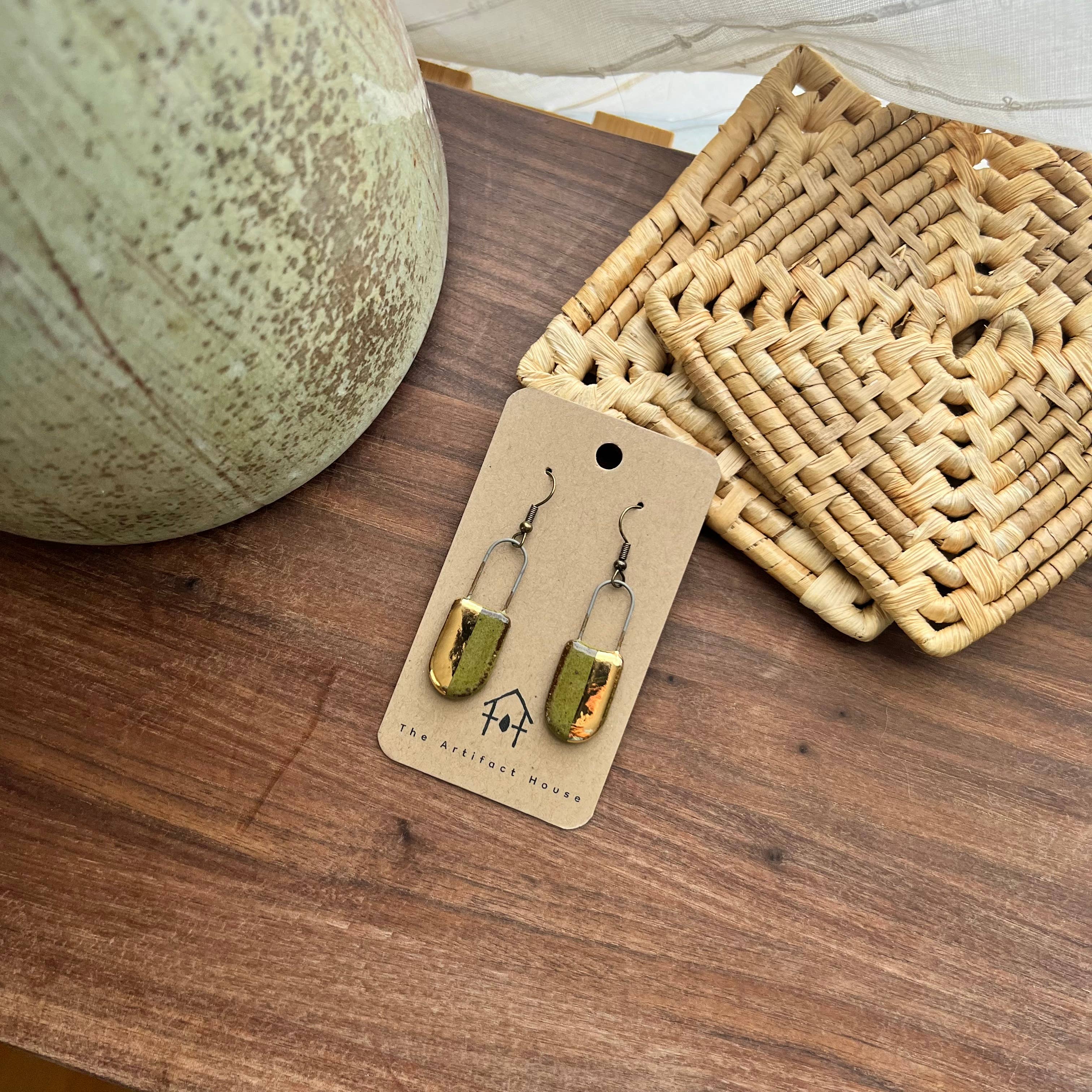 Olive Half & Half Gold Earrings