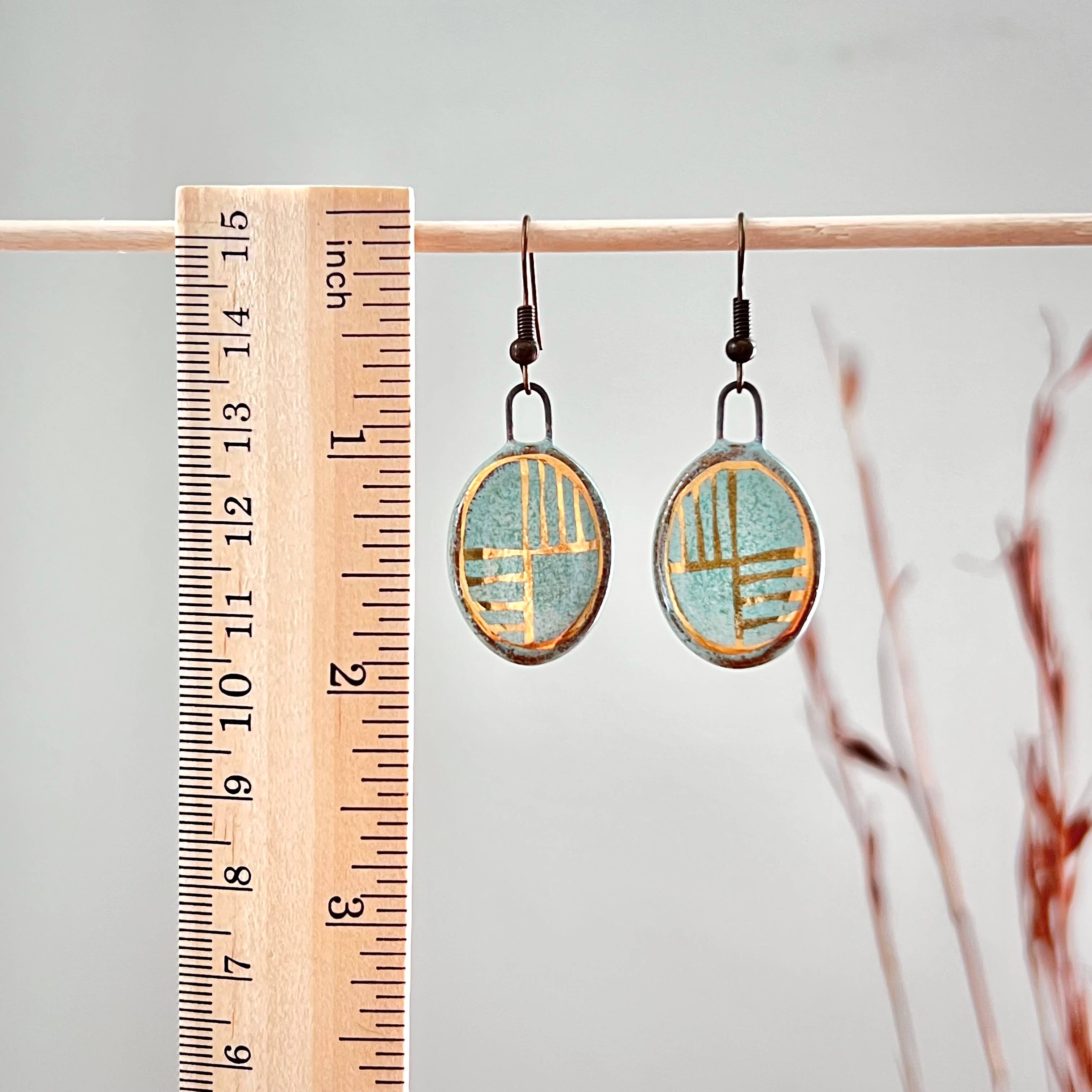 Gold Lined Oval Earrings