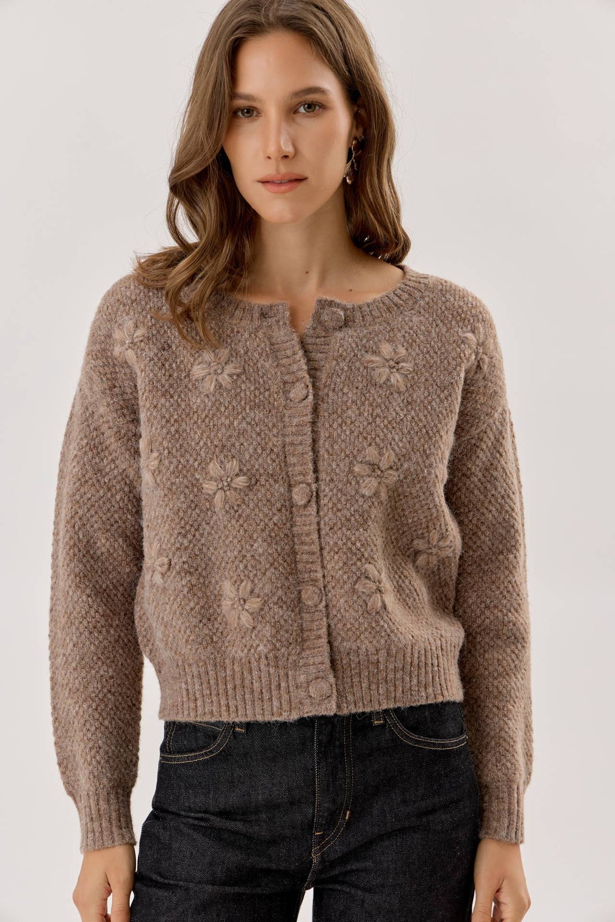 FLOWER TEXTURED CARDIGAN