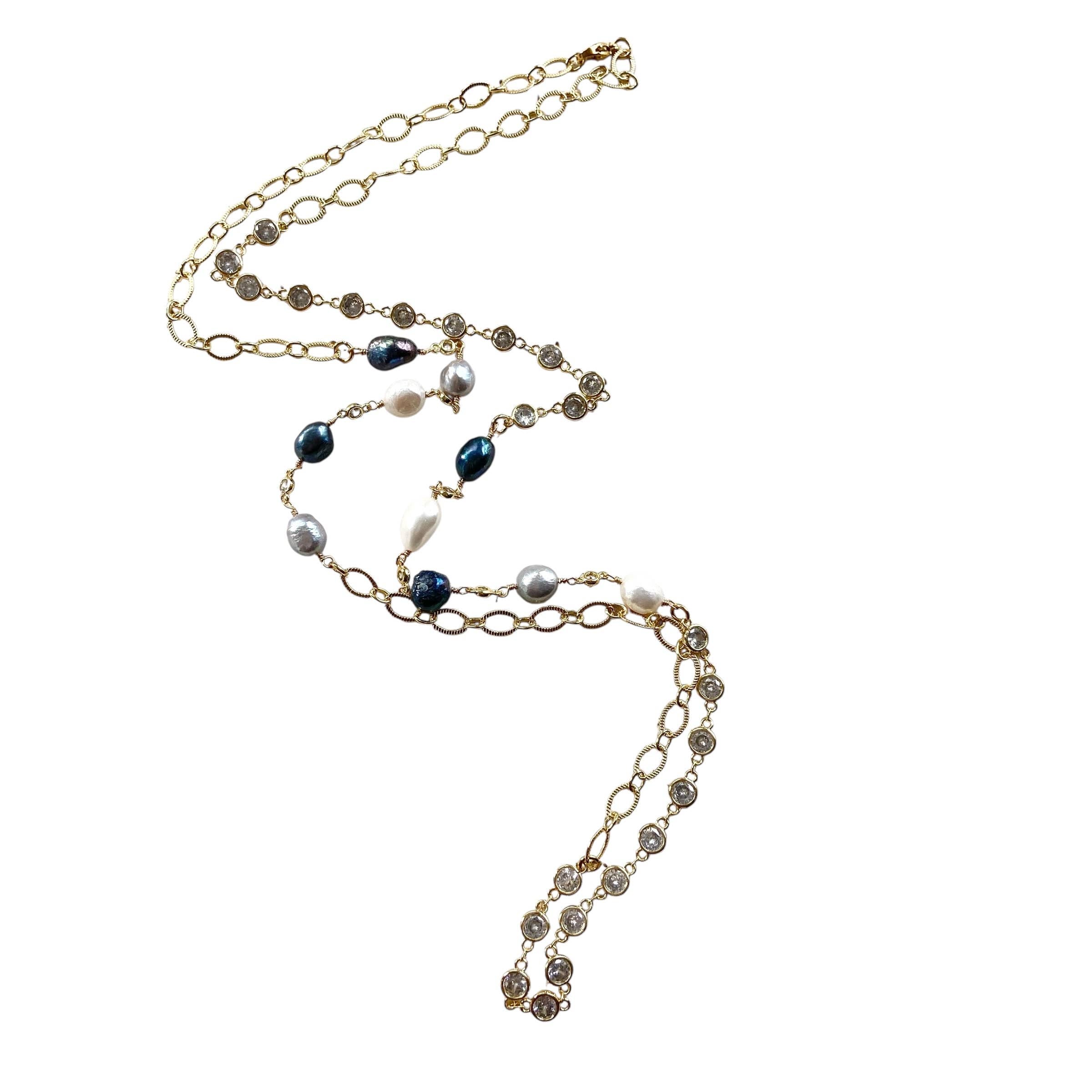 Denim Pearl & Crystal Necklace
