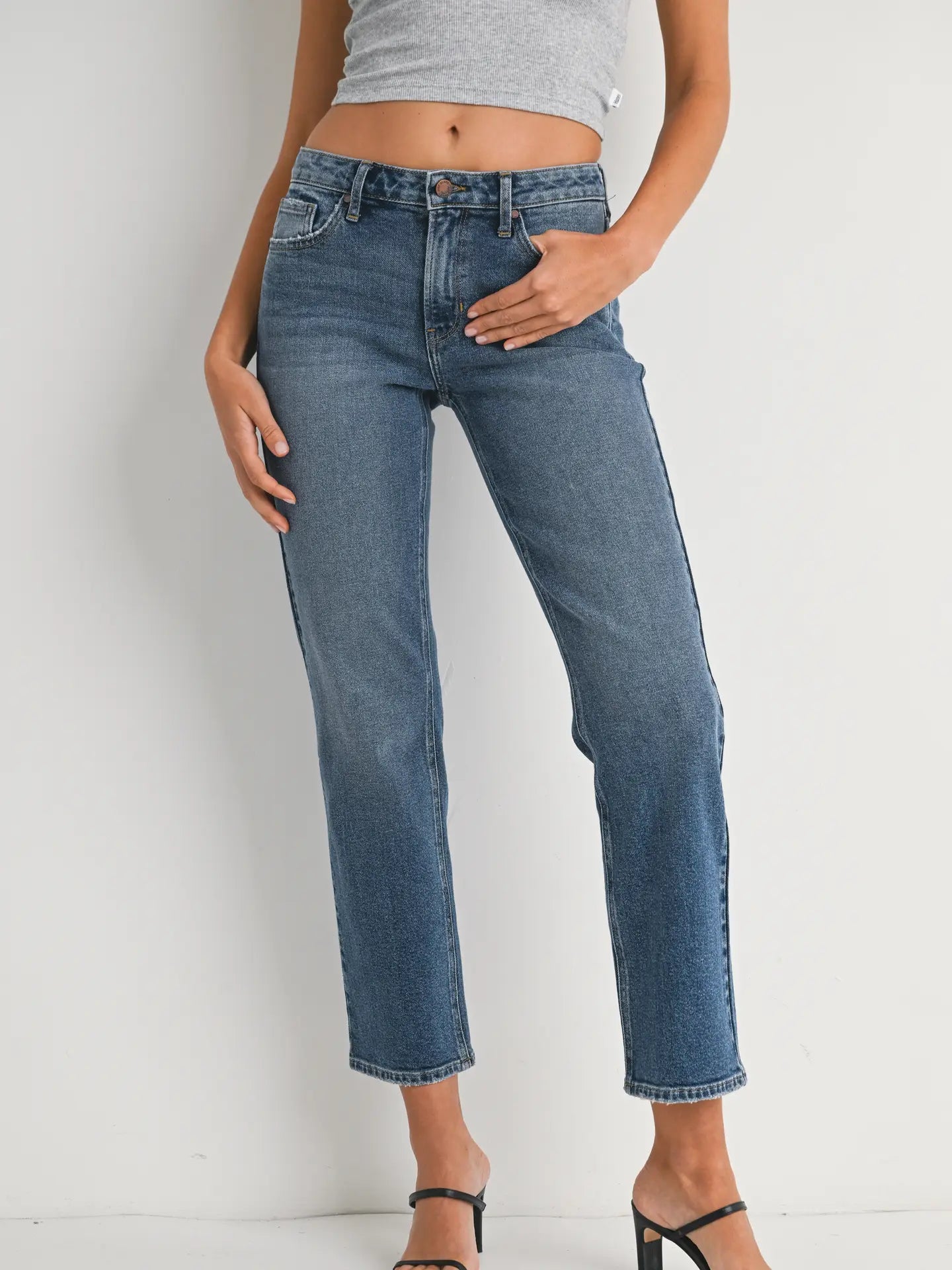 Mid Rise Straight Leg Jean