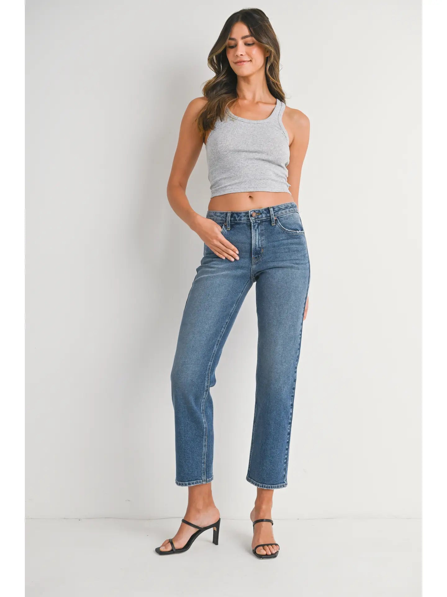 Mid Rise Straight Leg Jean