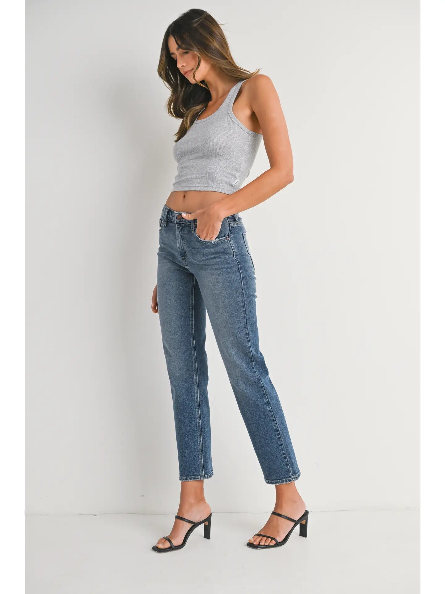 Mid Rise Straight Leg Jean