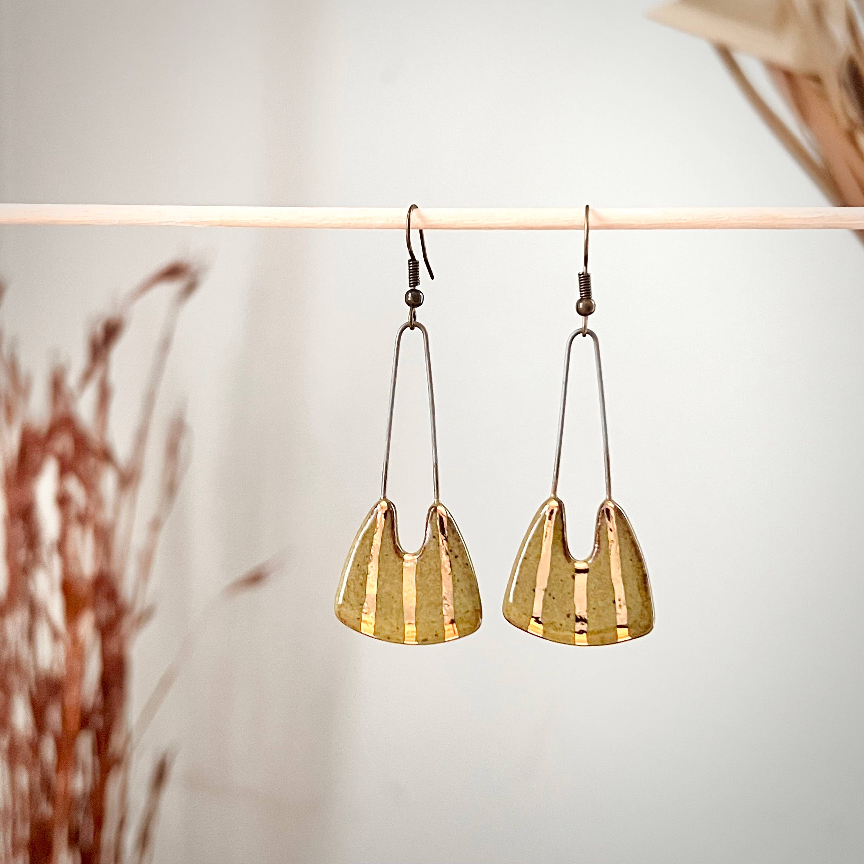 Speckled Olive Striped Earrings