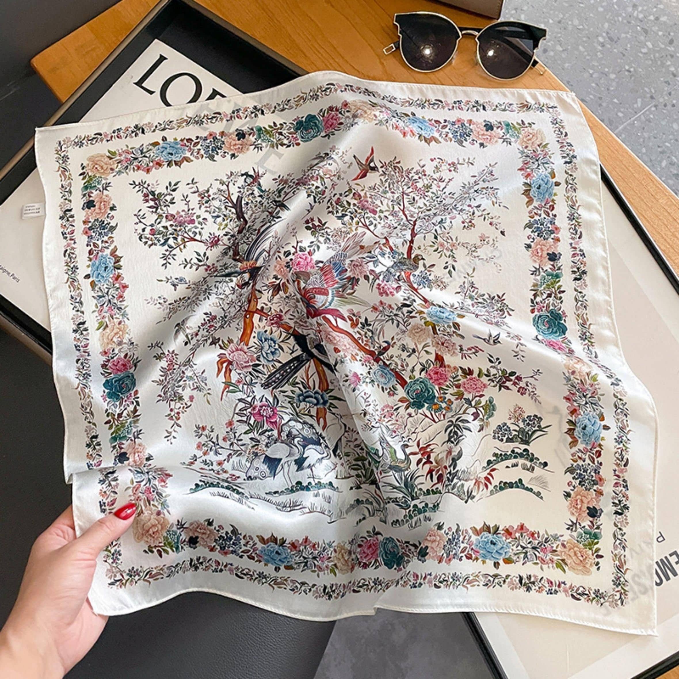Flower & Bird Silk Scarf