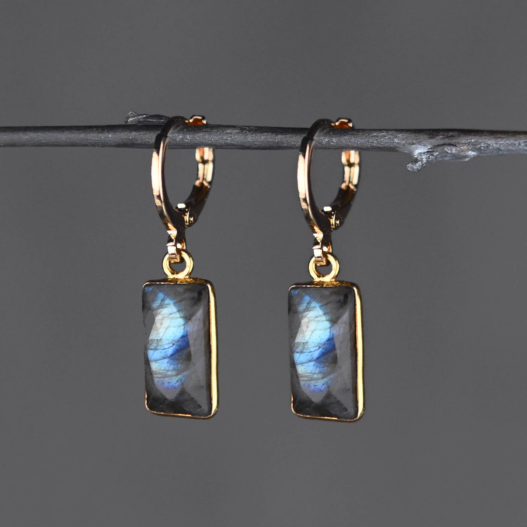 Huggie w/Rectangle Stone Earrings