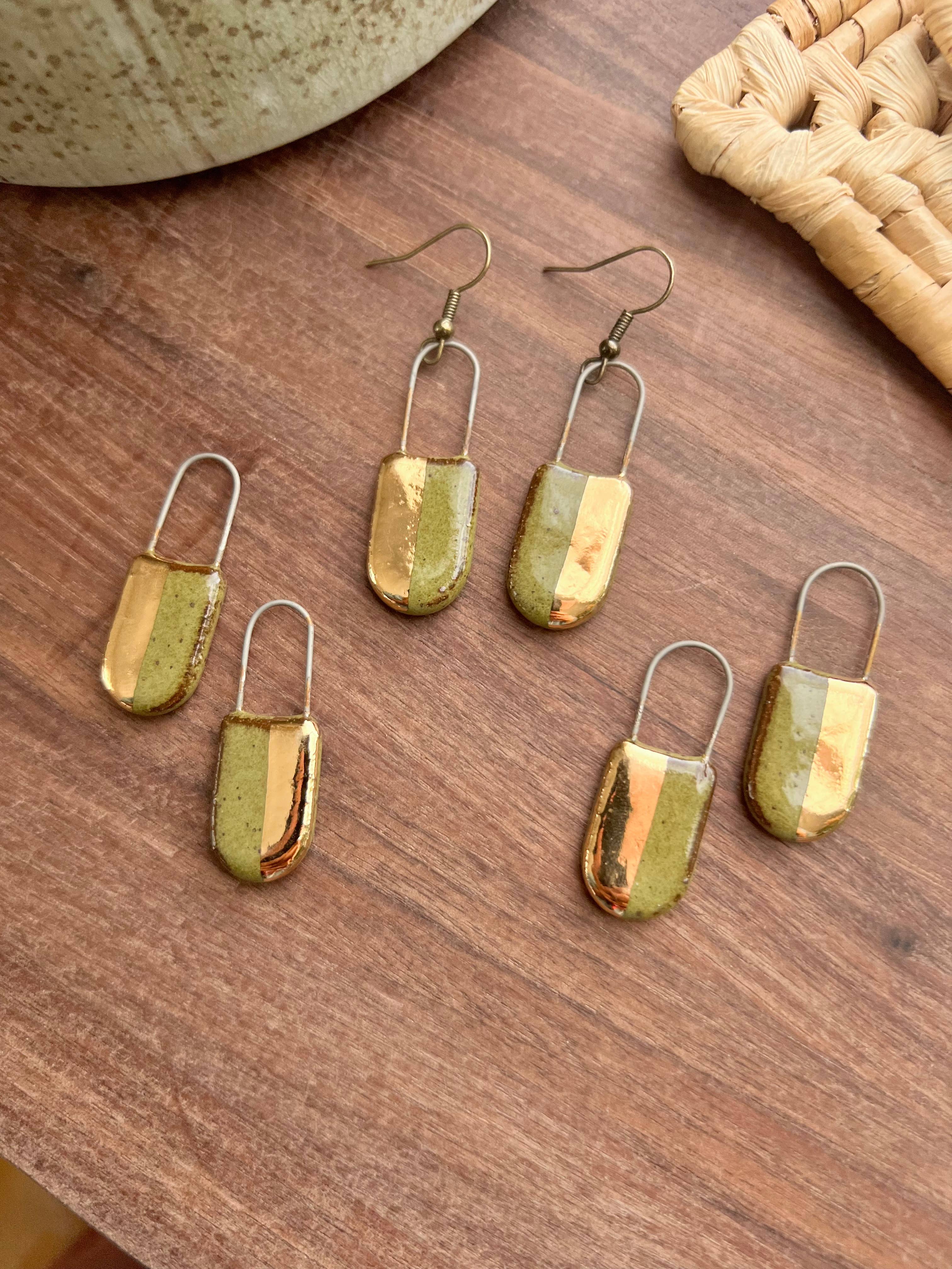 Olive Half & Half Gold Earrings