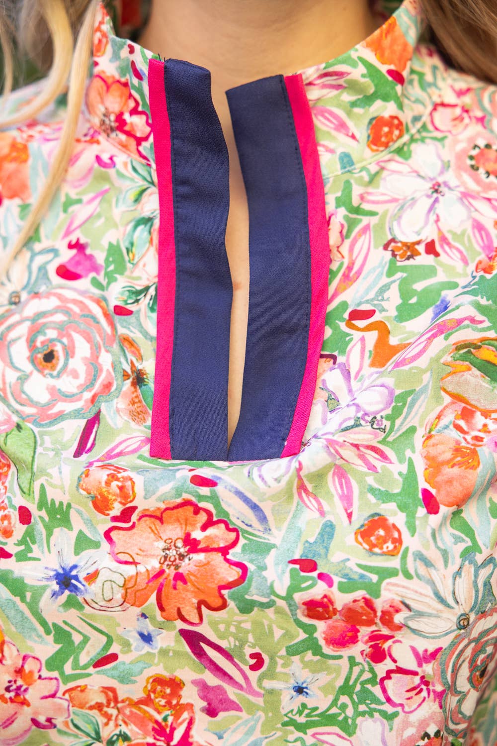 Contrast Placket Floral Top