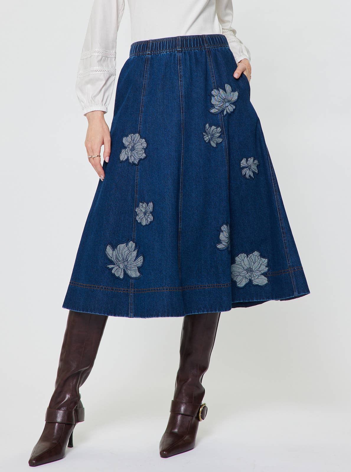 Floral Embroidery  Denim Skirt