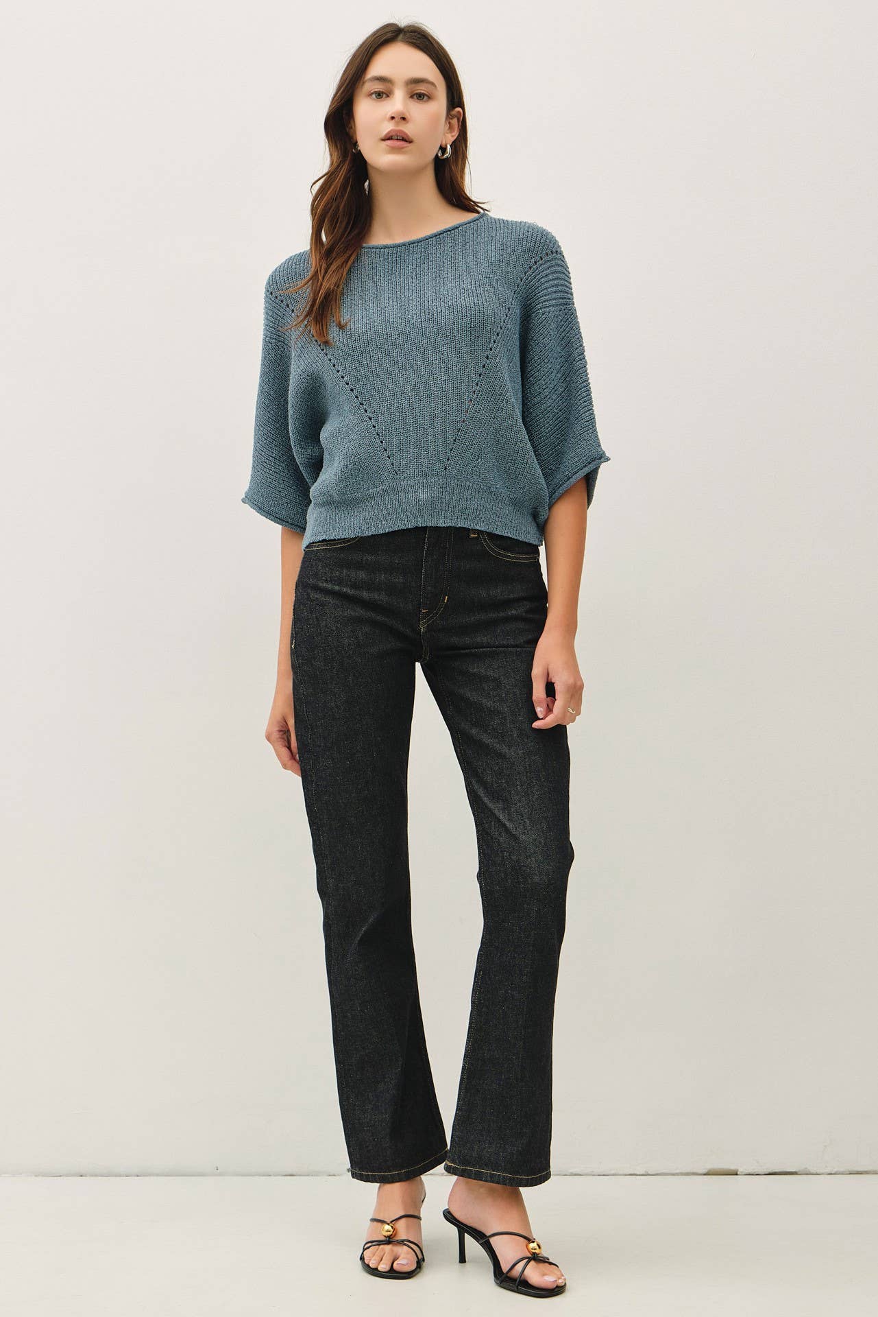 POINTELLE DOLMAN SLEEVE SWEATER