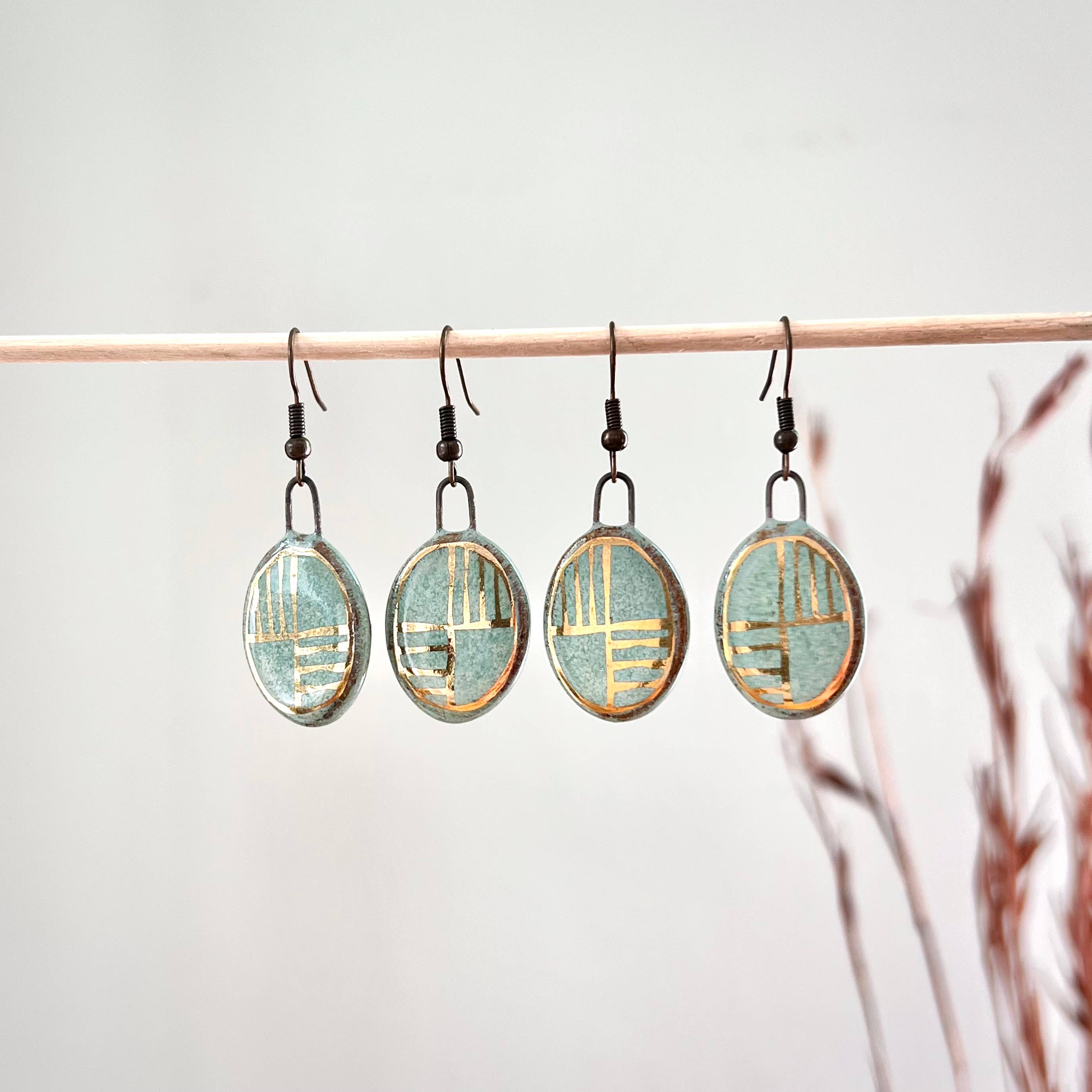Gold Lined Oval Earrings