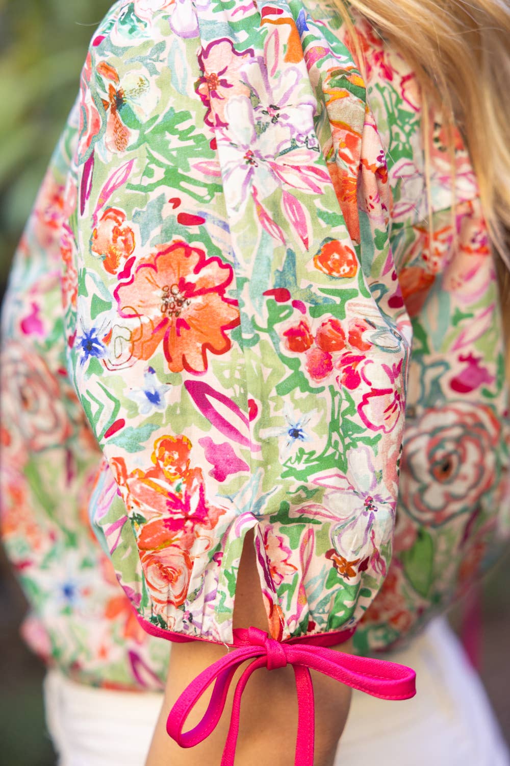 Contrast Placket Floral Top