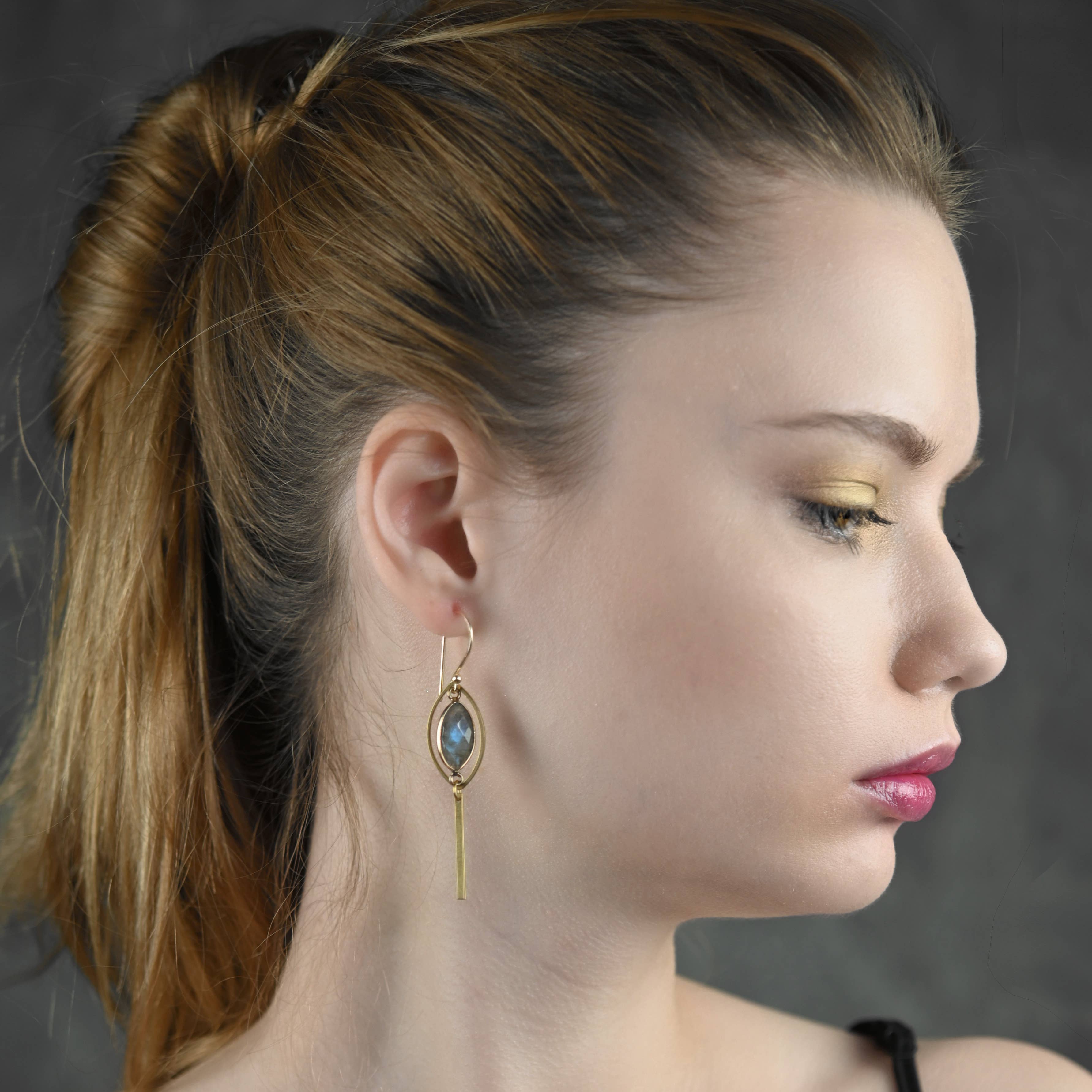 Brass Marquise w/Floating Stone Earrings