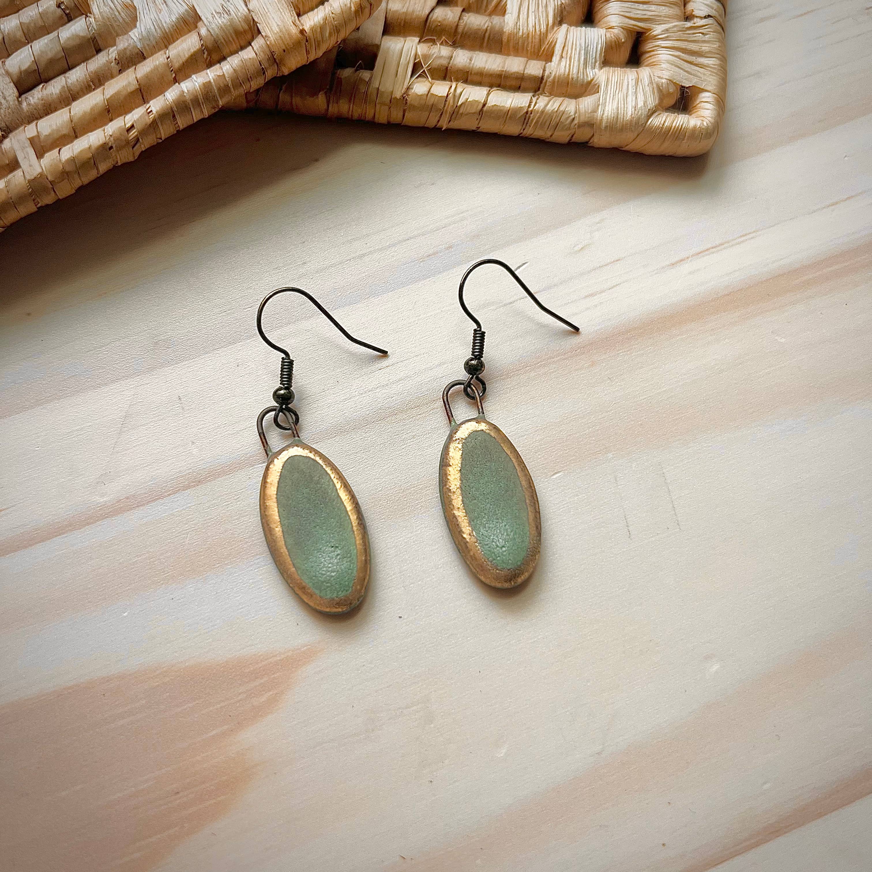 Gold Edge Turquoise Oval Earrings