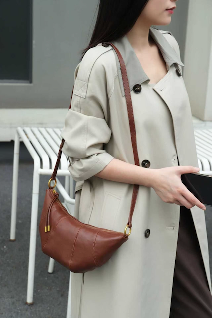 Leather & Stitch Detail Shoulder/Crossbody Bag