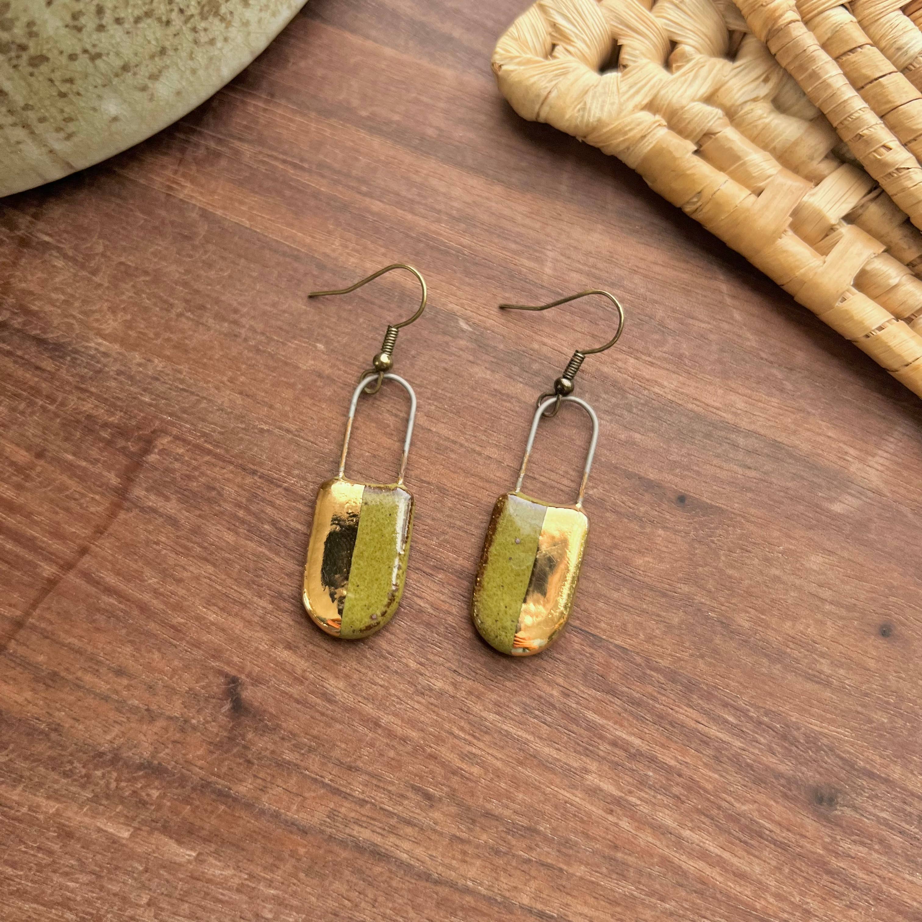 Olive Half & Half Gold Earrings