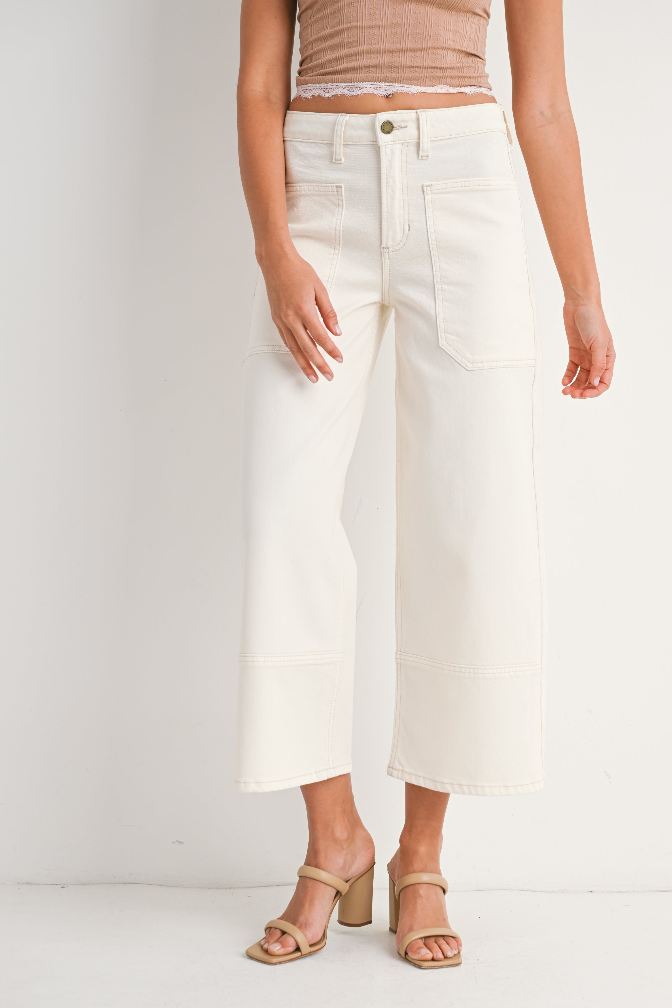 Seam Detail Cropped Wide Leg Jeans