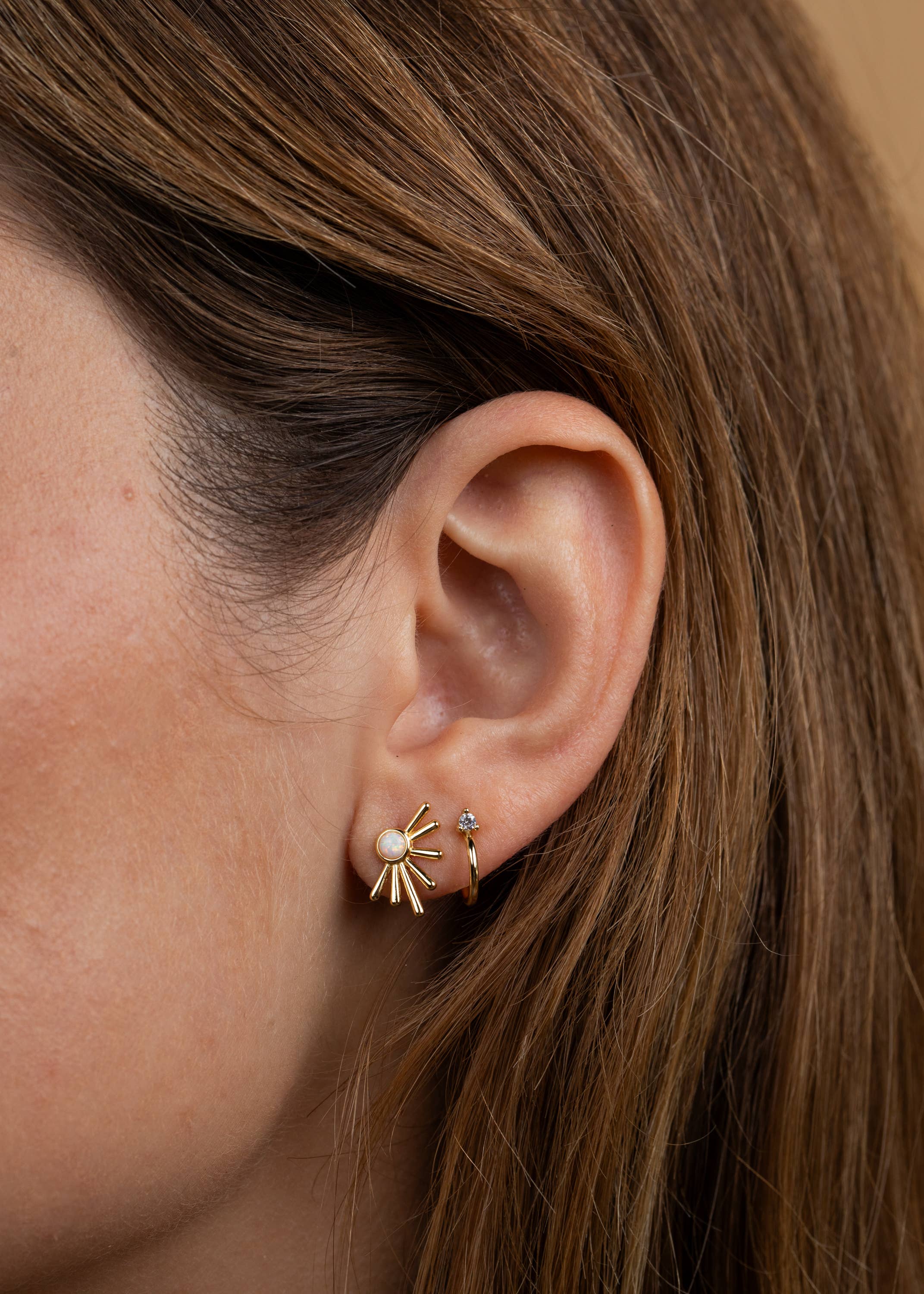 Sun Ray White Opal Earrings