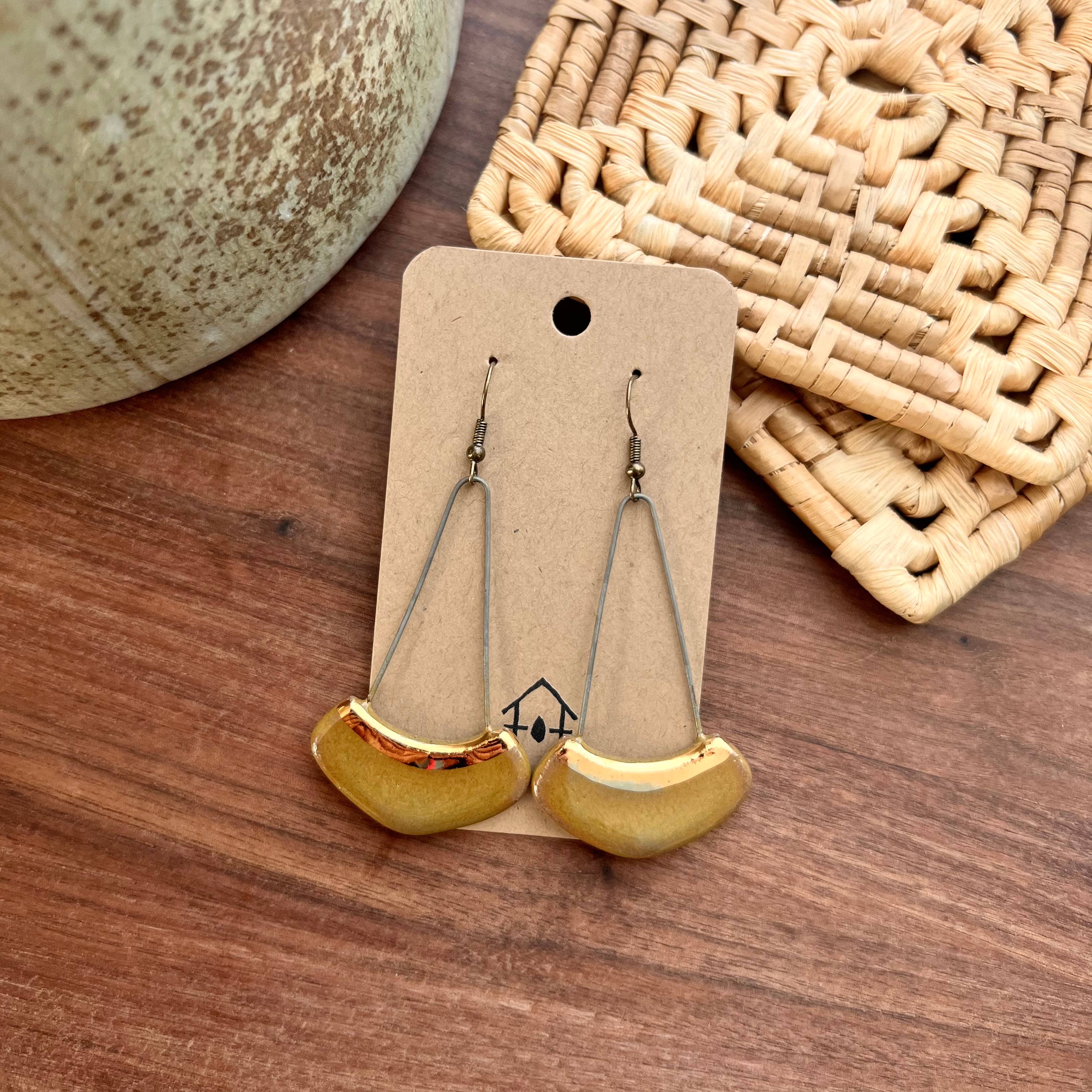 Olive Gold Lined Earrings