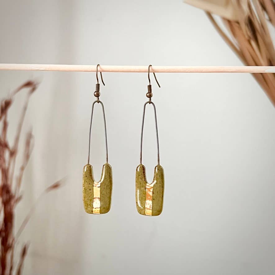 Olive & Gold Rectangle Earrings