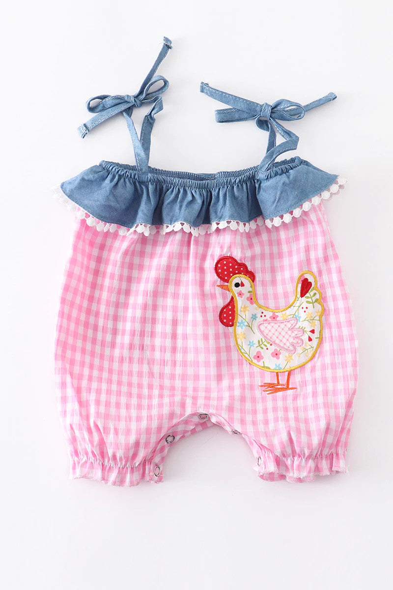 Pink Plaid Chicken Romper