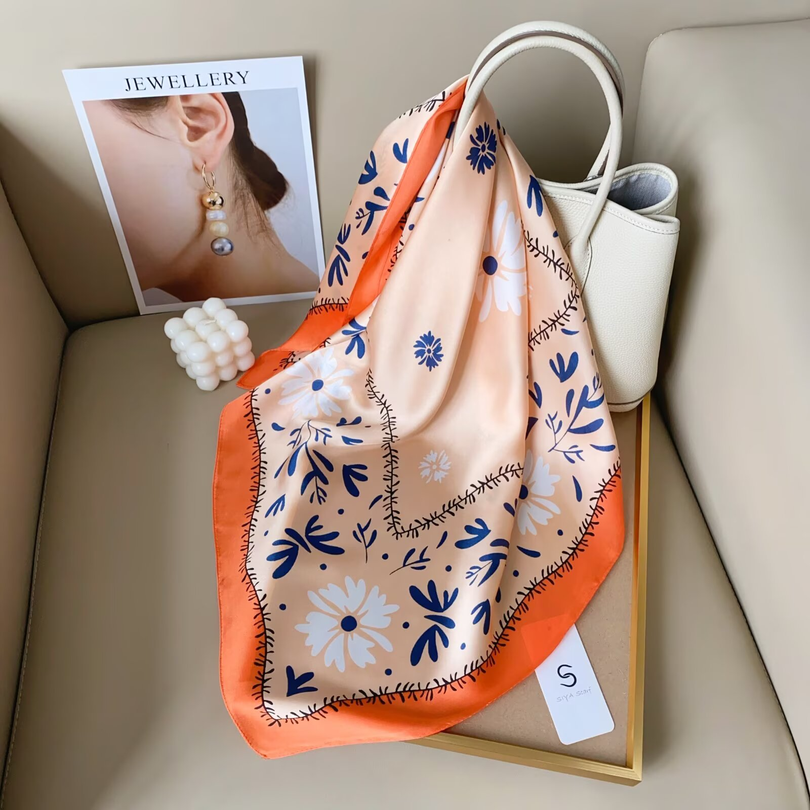 Floral Band Square Scarf