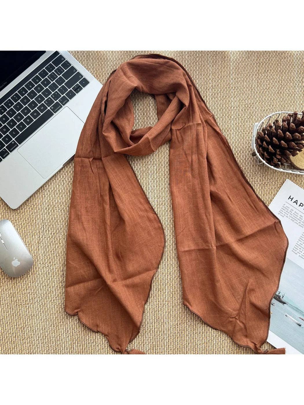 Tassel Crosshatch-Texture Scarf