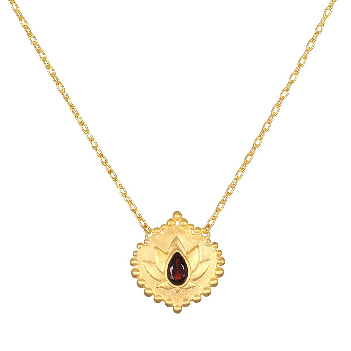 Grounded in Strength Garnet Lotus Necklace -16"