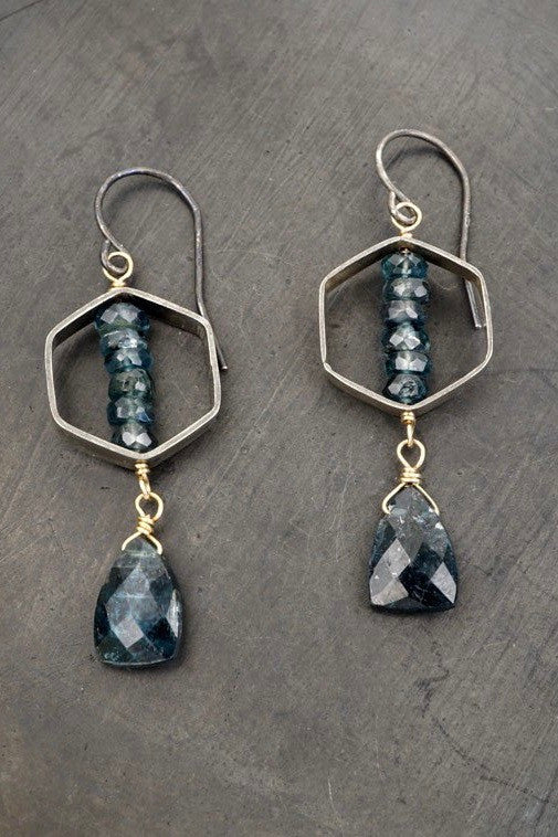 Calliope Kyanite Hexagon Earrings