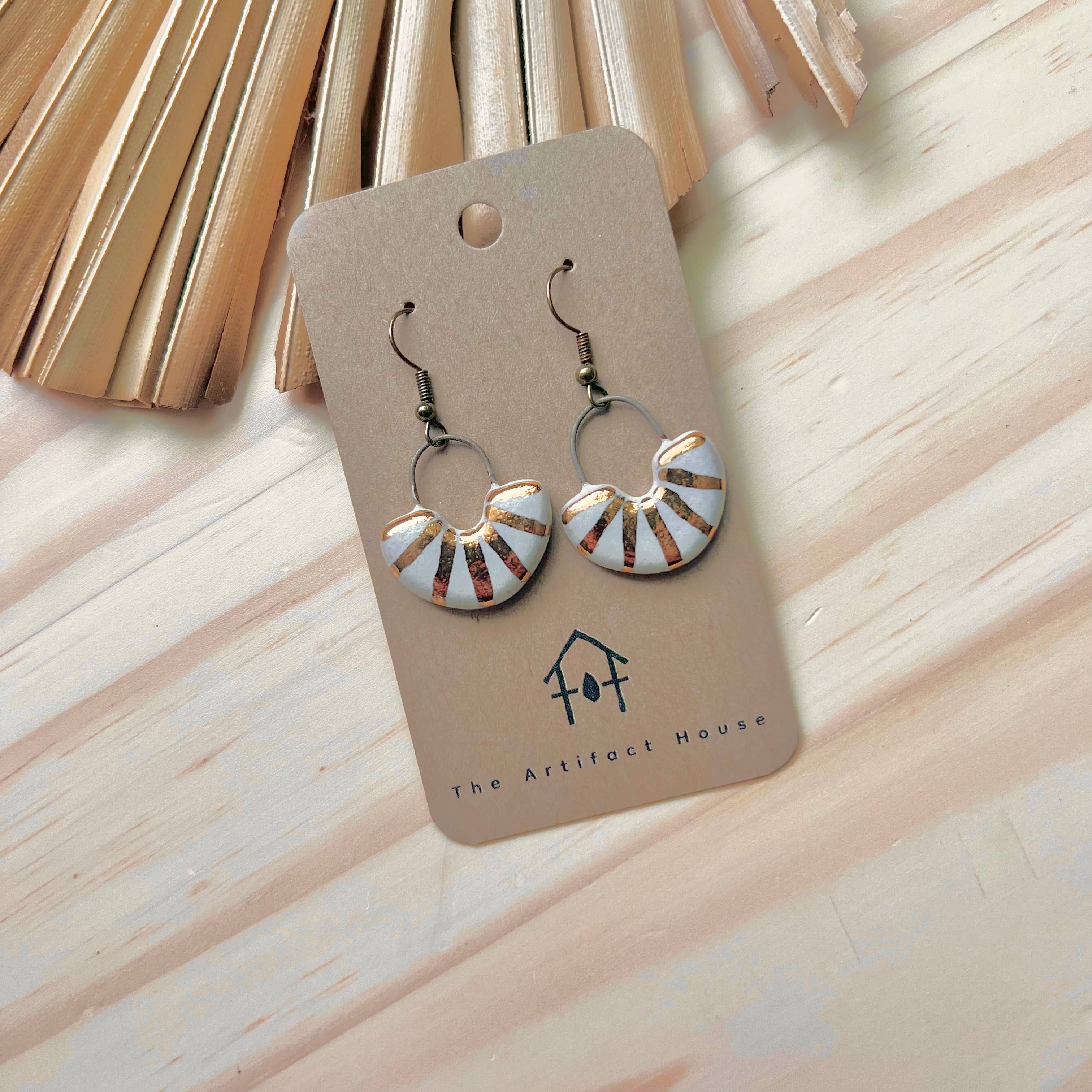 White & Gold Fan Earrings 