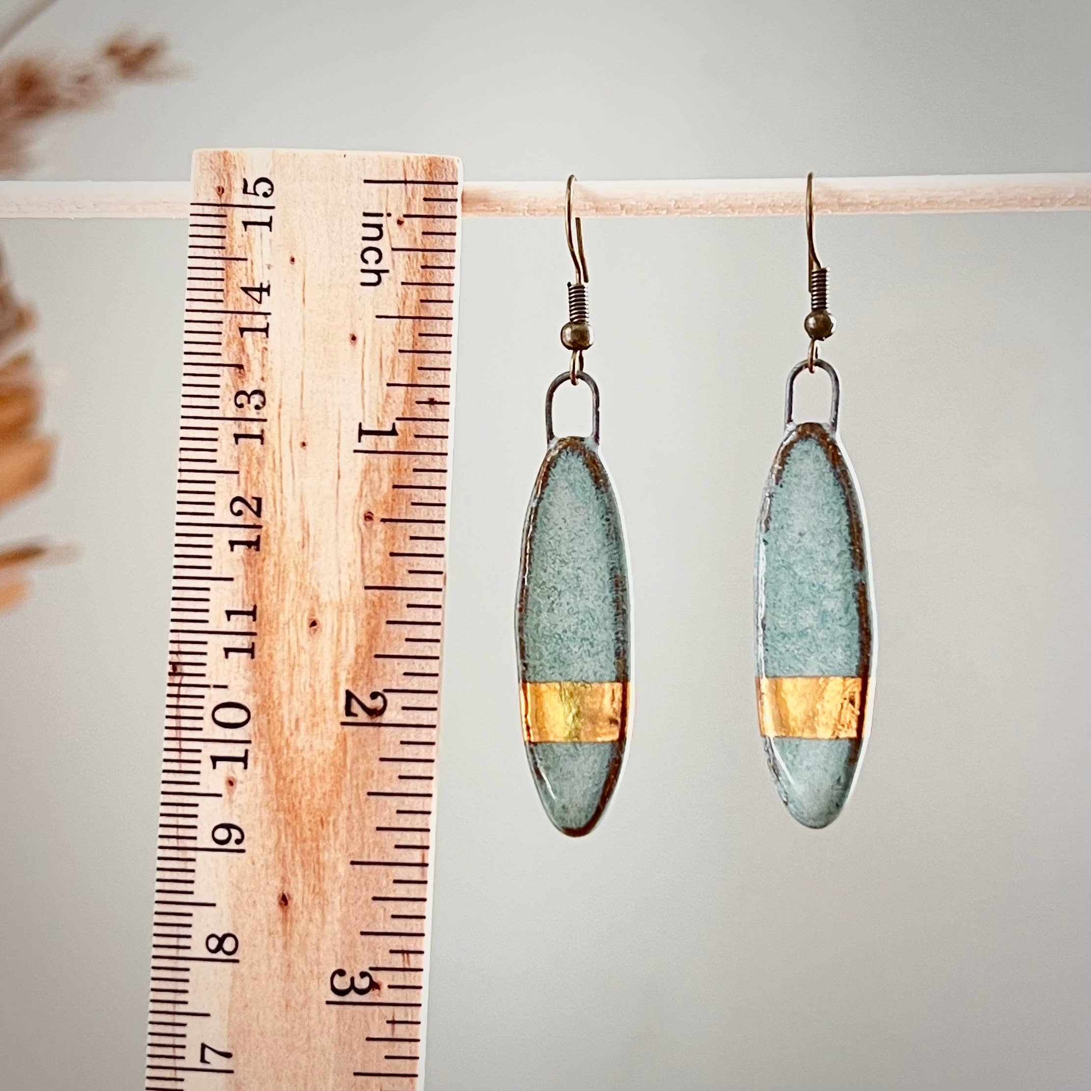 Turquoise Gold Striped Earrings