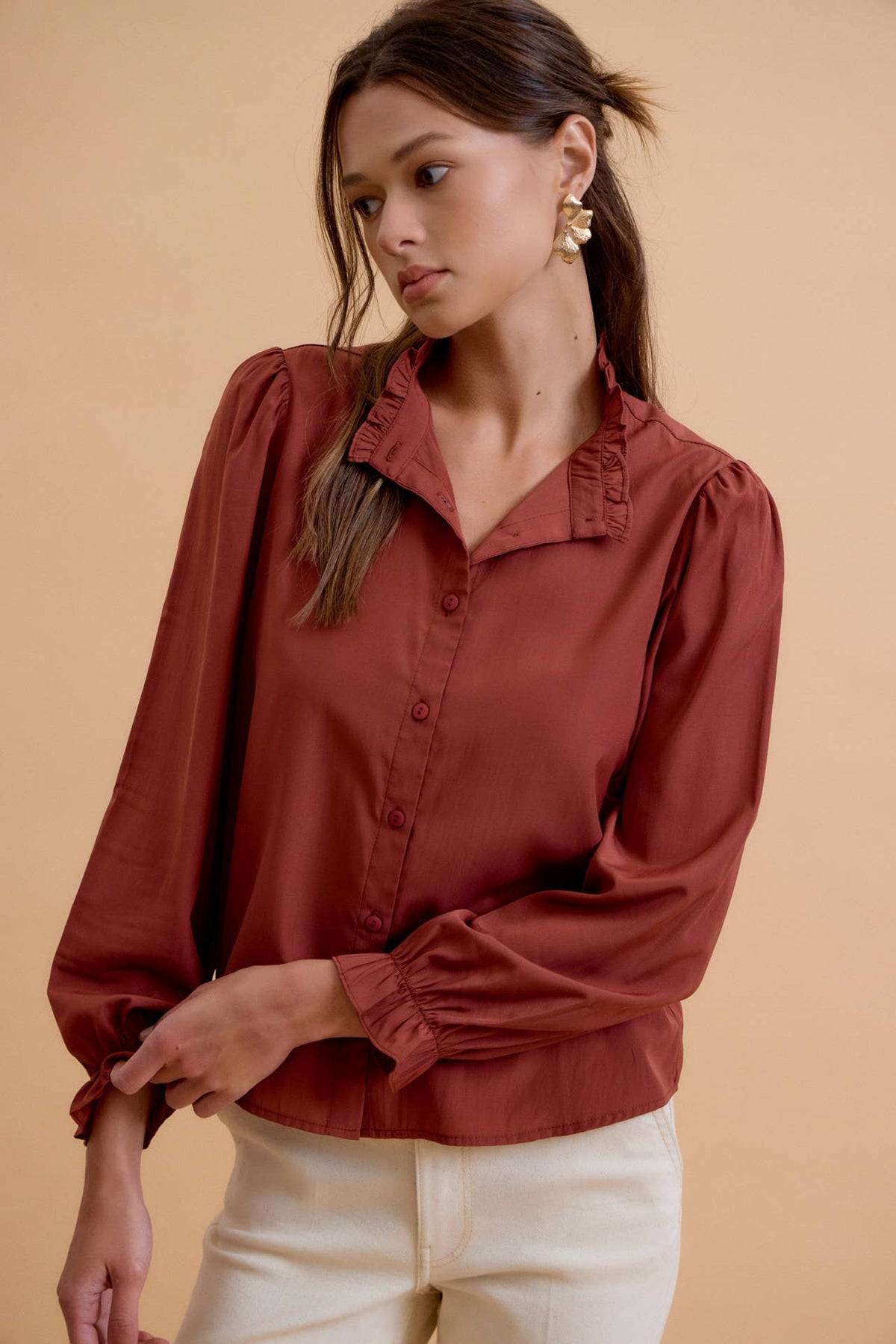 RUFFLE MANDARINE COLLAR BLOUSE