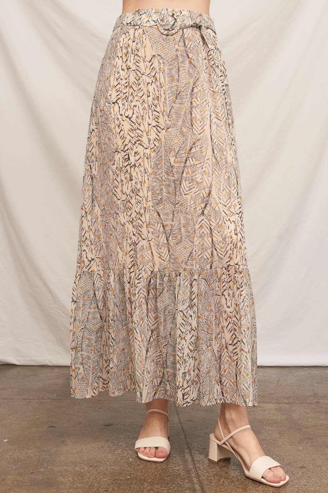 Belted Printed Maxi Skirt
