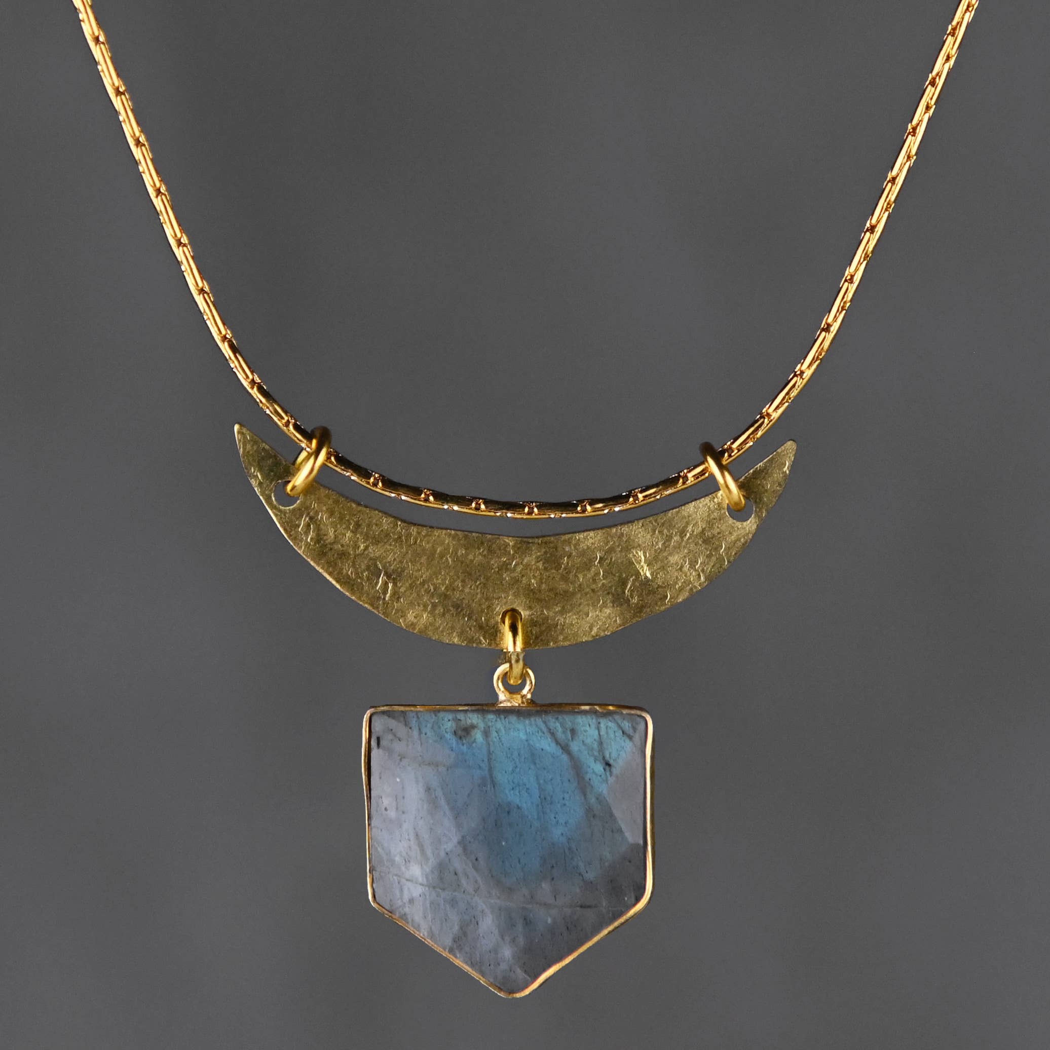 Hammered Moon & Shield Necklace