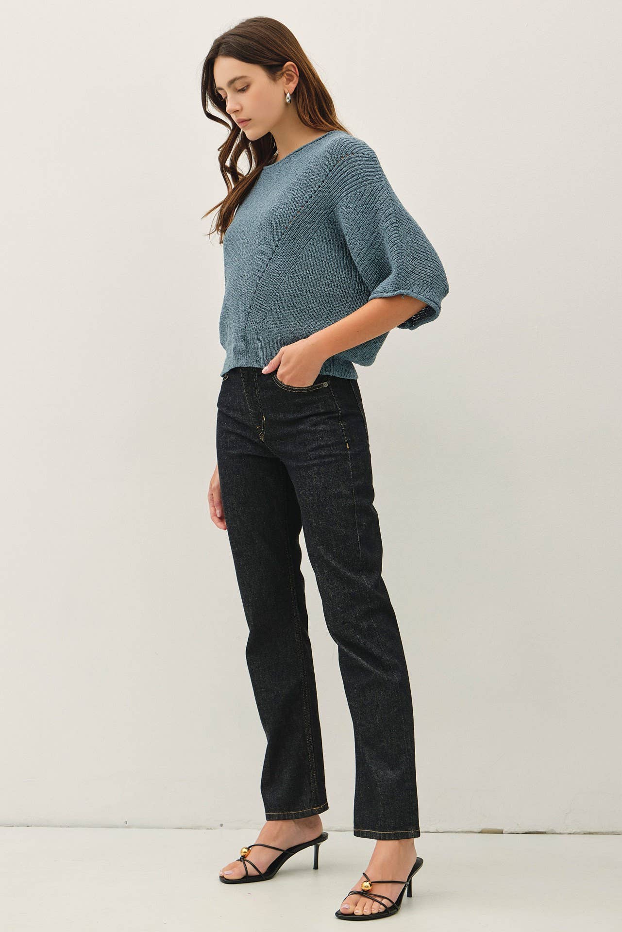 POINTELLE DOLMAN SLEEVE SWEATER