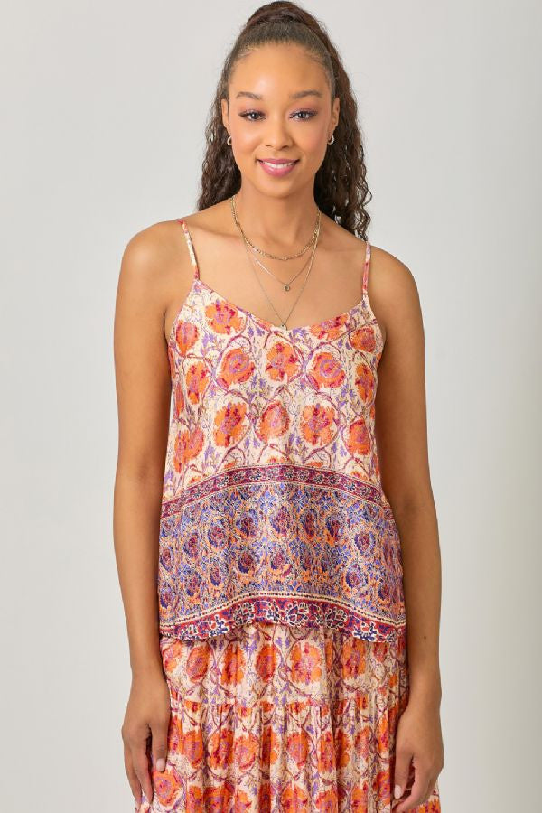 ADJUSTABLE STRAP BORDER PRINT CAMI