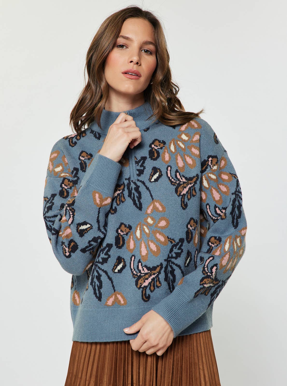 Jacquard Half Zip-up Sweater