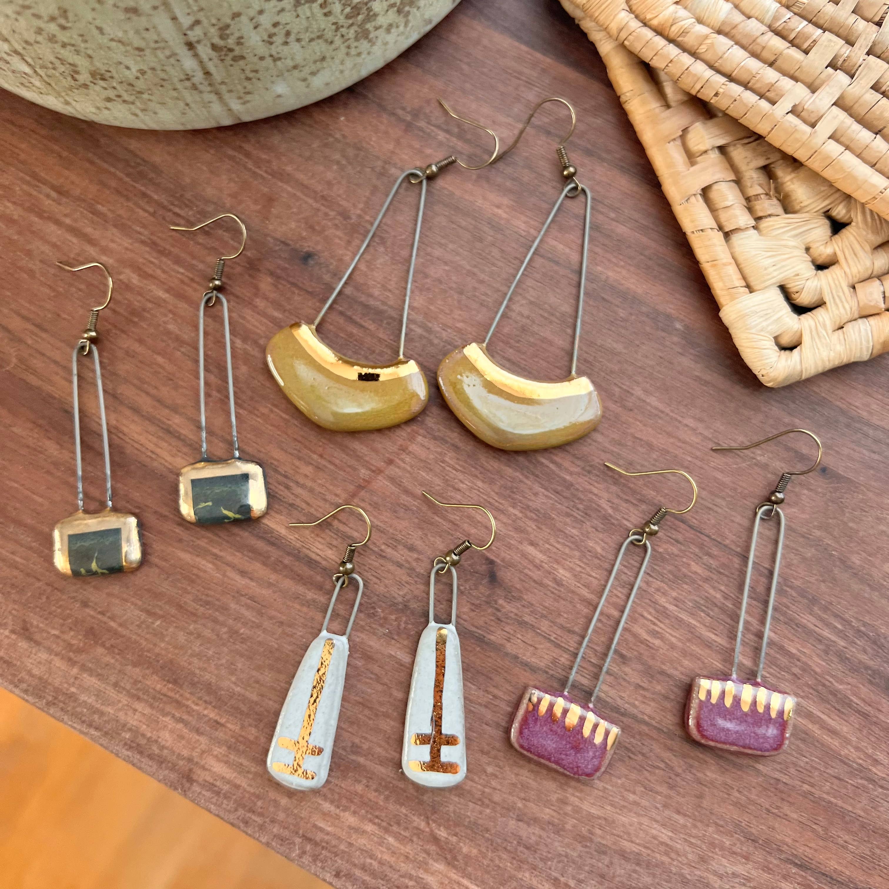 Olive Gold Lined Earrings