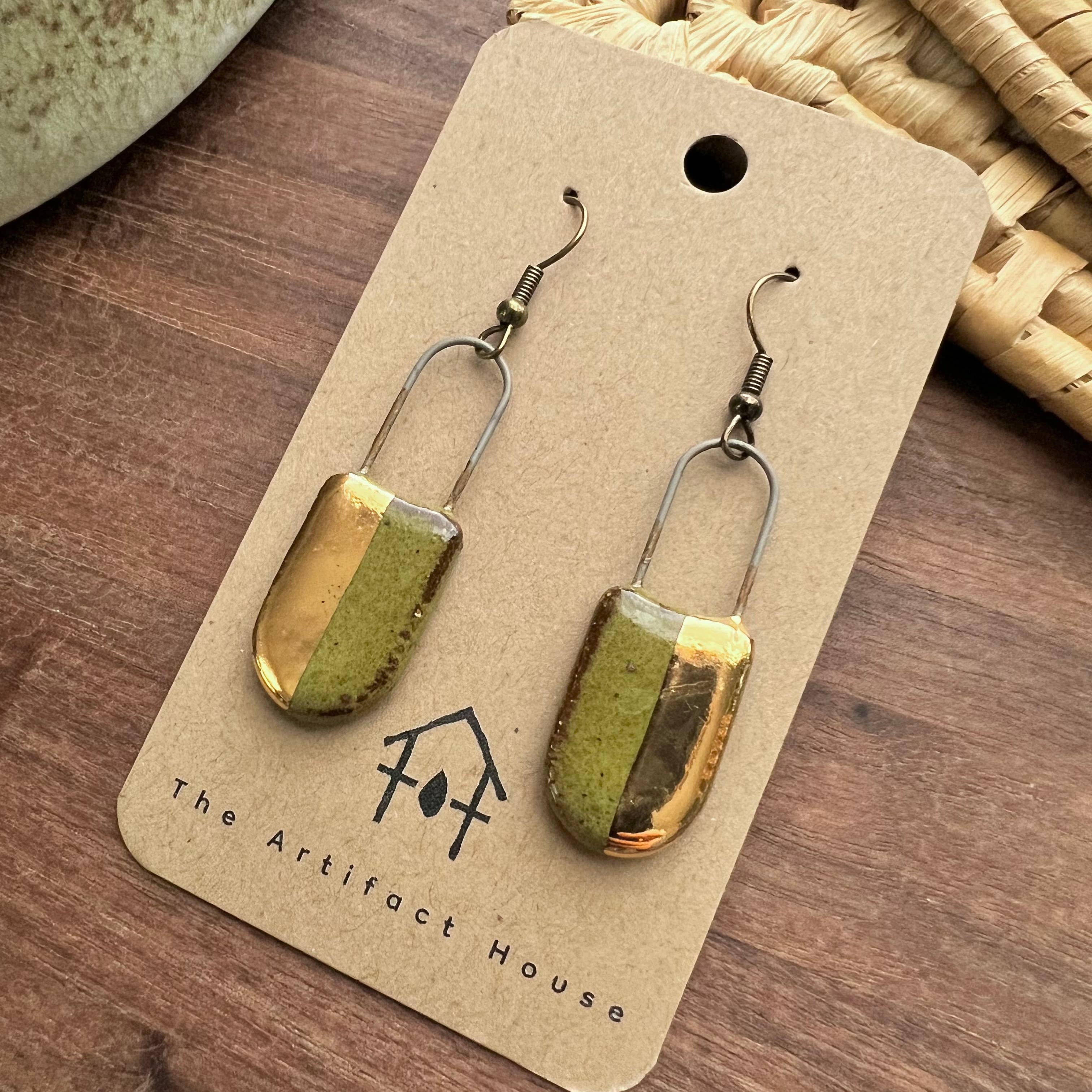 Olive Half & Half Gold Earrings