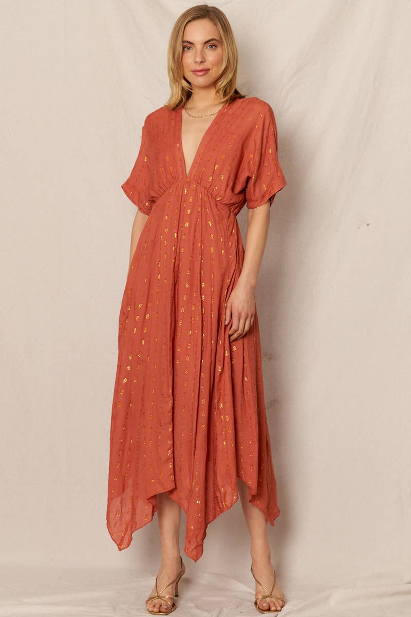 Kimono Sleeve Lurex Polka Dot Maxi Dress