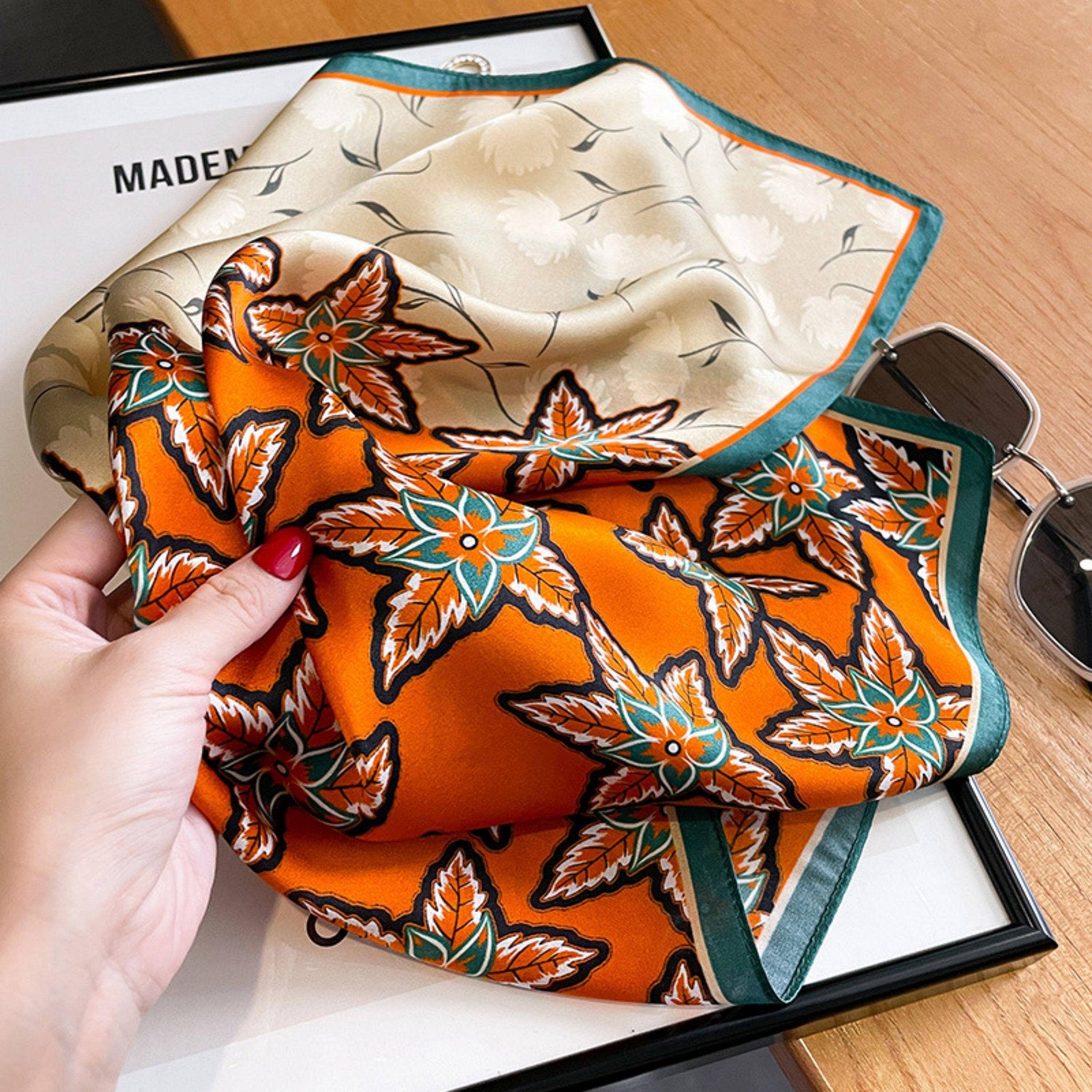 Orange Leaf Silk Scarf