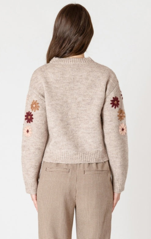 Crewneck Floral Applique Sweater