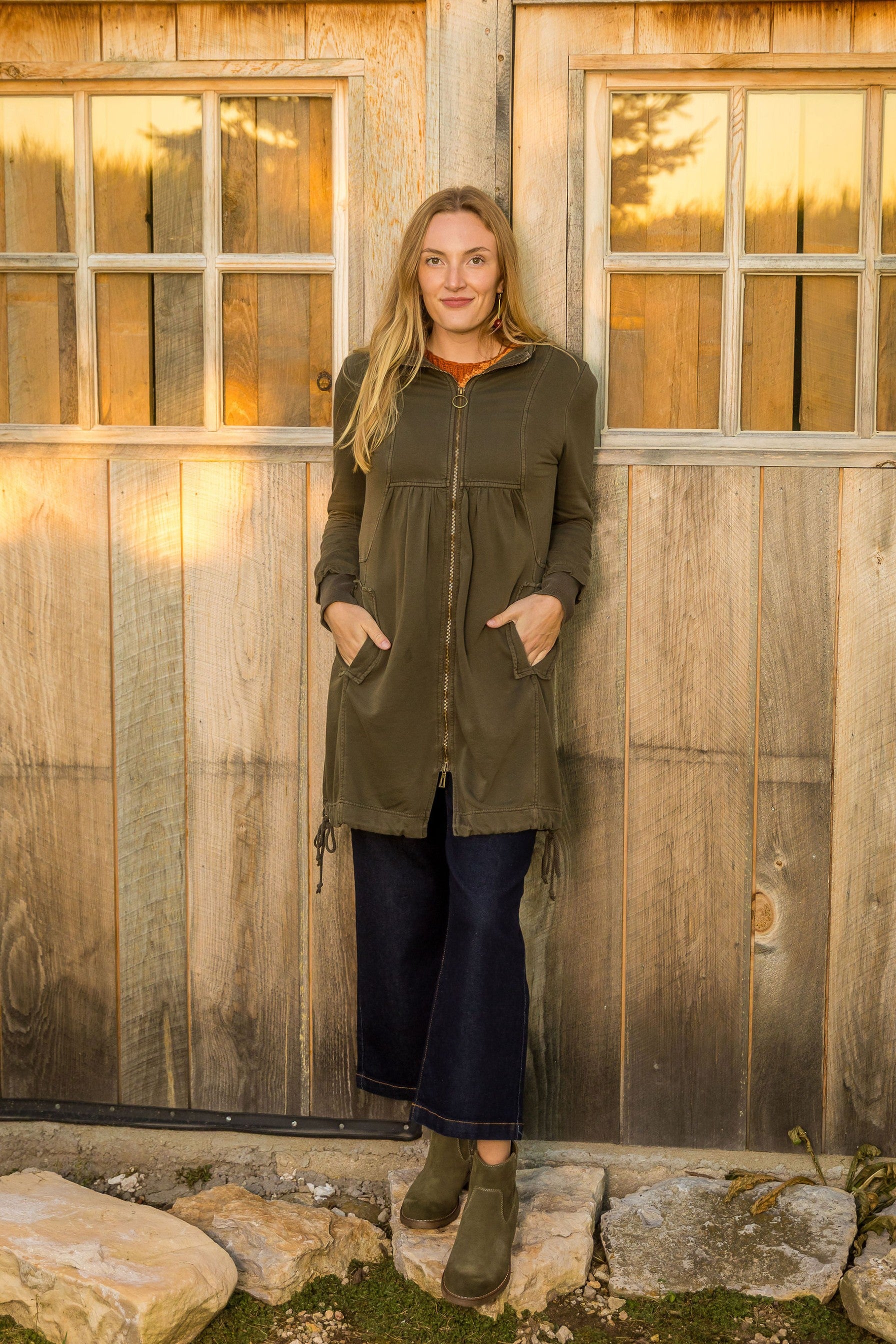 FLEECE FUNNEL-NECK LONGCOAT