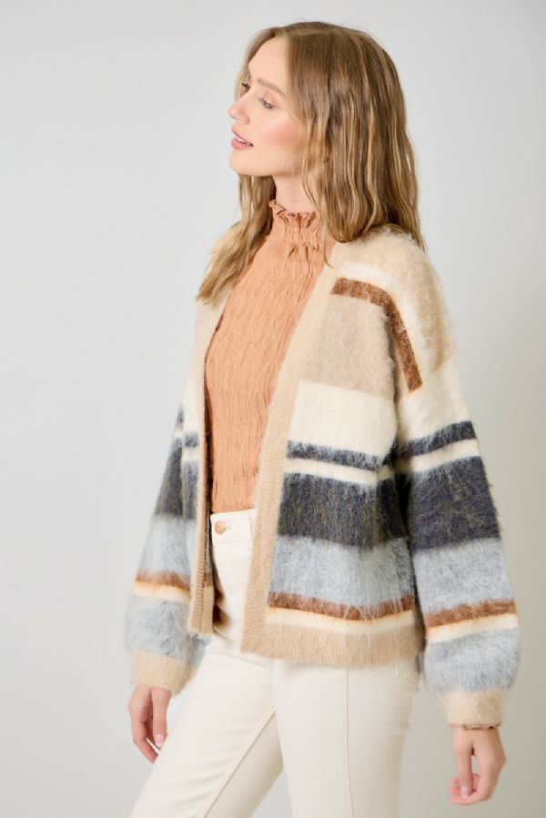 Fuzzy Color Block Cardigan