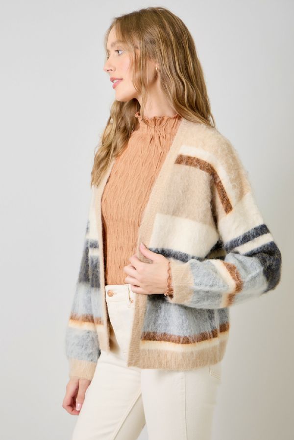 Fuzzy Color Block Cardigan