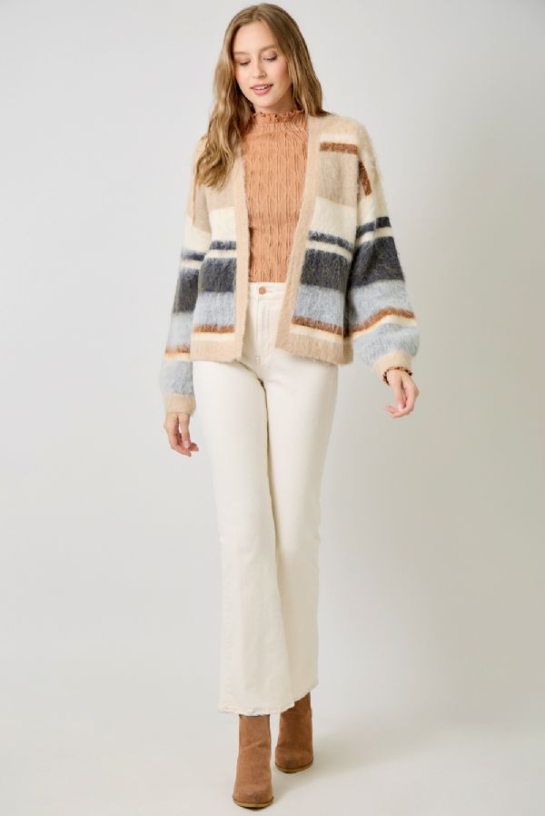 Fuzzy Color Block Cardigan